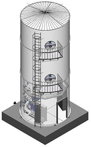 3D-Darstellung des HydroSystemTowers als Wasserturm aus Edelstahl