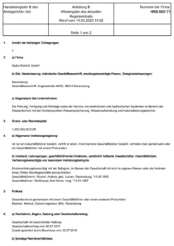 Handelsregister Auszug Hydro-Elektrik GmbH