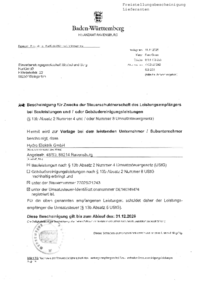 Hydro-Elektrik Freistellungsbescheinigung für Lieferanten bis Ende 2028