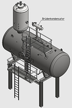 Thermische Druckentgasung mit Stahlunterbau und Brüdenkondensator